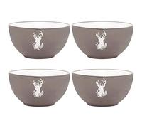 Set of 4 Bowls - Hand Painted Grey & White Reindeer Stoneware Crockery Dinner Service Dishwasher & Microwave Safe Christmas Dinner Table Breakfast Cereal Soup Pasta Dessert Serving Bowl