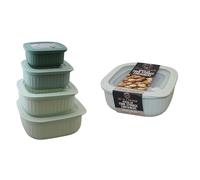 Set of 4 BPA-Free Square Food Storage Containers Vented Lids Assorted Sizes, Microwave & Freezer Safe Nesting Design for Leftovers Meal Prep Fridge Organization Dry Grains (Green)