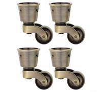 Set of 4 Brass Castor Cups, Heavy Duty Castor Wheels, Solid Brass 360°Swivel Wheels for Furniture, Retro Style Cup Shaped Sofa Wheels with Silent Bearings, 55 x 28.5mm, Bronze Finish