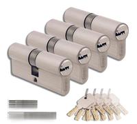Set of 4 Brass Profile Cylinders 35/35mm, Double Lock, Screws and Keys Included, Easy Installation for Doors and Garages, Single Key, Total Length 70mm