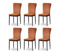 Set of 4 Brown Dining Chairs with High Backrest in Faux Leather Scandinavian Design for Kitchen Living Room Office and Conference (4 Brown) (Orange 6)
