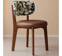 Set of 4 Brown PU Leather Dining Chairs - Comfortable Upholstered Kitchen Stools Stylish Wooden Armless Design for Restaurant Café Living Room Modern Home Décor