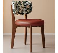 Set of 4 Brown PU Leather Dining Chairs - Upholstered Kitchen Stools with Comfortable Backrest - Armless Wooden Furniture for Restaurant Café Living Room & Dining Room