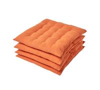 (Set of 4, Burnt Orange) Plain Seat Pad with Button Straps 100% Cotton