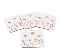 Carousel Home Set Of 4 Busy Bees Floral Coasters | Honey Bee Square Coaster Set | Bumble Bee Cup Mug Table Mats, 10cm
