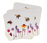 Set of 4 Busy Bees Mug Cup Coasters Table Mat Watercolour Floral Print Design