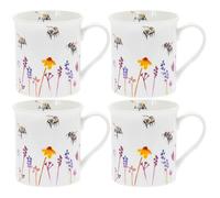 Set of 4 Busy Bees Mugs Bumble Bee Flower Design Tea Coffee Cups Gift Boxed