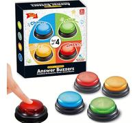Set of 4 Buzzers for Quizzes, Answer Buzzers for Trivia Games with Lights & Sound, Family Feud Jeopardy Buzzer, with 4 Sounds, Siren, Buzzer, Laser and Charge, for Classroom, Game Show Buzzers