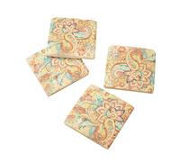 Set Of 4 California Flowers Coasters 10x10cm Ceramic Abstract Floral Colourful Mats