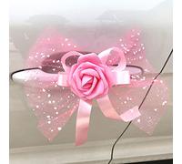 Set of 4 Car Decoration Wedding Car Decoration Rose Flowers Decorative Bow Ready Loop Car Springs Antenna Wedding Decoration Car Rearview Mirror Door Handle Decoration Flowers,Pink