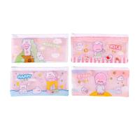 Set Of 4- Cartoon Grid Zipper Pencil Bag Cute And Simple PVC Waterproof Transparent Pencil Bag, Girl Series, average size