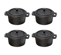 Set of 4 Cast Iron Mini Casserole Dishes with Lids | Individual Cocotte Dutch Ovens for Souffles Pies & Side Dishes | Black Metal Terrine Pots - 10cm