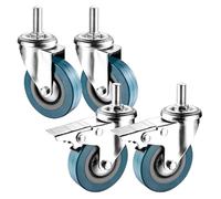 Set of 4 Castor Wheels 2.5in & 3inCastors with Dual Locking Brakes M10/M12 Threaded Stem Silent Replacement Foot Wheels for Trolleys & Workbenches