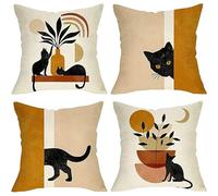 Set of 4 Cat Cushion Covers - Soft Boho Pillow Cases for Cat Lovers 45cm X 45cm - Decorative Kawaii Throw Pillows for Girls