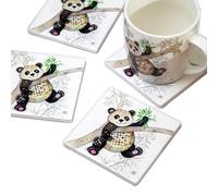 Set Of 4 Ceramic Coasters Panda Bear Bug Art Square Drinks Mats Non Slip Cork Back