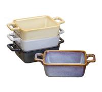 Set Of 4 Ceramic Mini Oven Dishes, Rectangular Baking Dishes With Double Handles, 430ml Capacity, Dark Reactive Glaze Finish, Assorted Colours