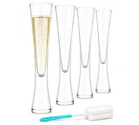 Set of 4 Champagne Flutes & Cleaning Brush, Clear Crystal Handmade Prosecco Glasses. Stemless Champagne Flutes Glass. Boxed in a presentation box. Ideal with your favourite champagne