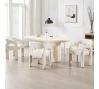 Set of 4 Chenille Dining Chairs with Soft Cush & Backrest Kitchen Stool with Armrest Versatile for Home Salon Reurant - White