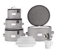 Set of 4 China Storage Cases for Dinnerware - Hard Shell and Stackable - Sizes: 12" - 10" - 8.5" and 7" W - 48 Plate Separators Included