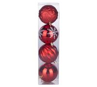 Set of 4 Christmas Baubles Red Decorated Diameter 8 cm in Plastic, Santa's House