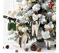 Set of 4 Christmas Felt Mice Ornaments, 5" Mini Hanging Wool Tourist Mouse Figurines, Tiered Tray Tabletop Decor, Animal Crafts Cute Xmas Tree Festival Holiday Easter Gifts Home Office Party Supply
