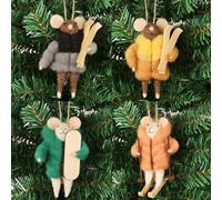 Set of 4 Christmas Felt Skiing Mice Ornaments, 4.7" Mini Winter Hanging Wool Mouse Figurines, Tiered Tray Tabletop Decor, Animal Crafts Xmas Tree Holiday Easter Gifts Home Office Party Supply