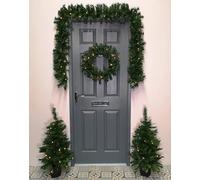 Set of 4 Christmas Light up Door Set Decoration Kit - 90cm Trees/Garland & 60cm Wreath - Pre Lit with Warm White Led
