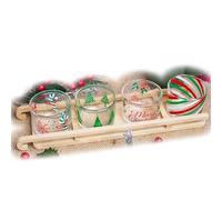 Set of 4 Christmas Serving Bowls On Sleigh Tray Xmas Glass Nibble Snack Dishes
