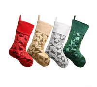 Set of 4 Christmas Stockings with Modern Geometric Velvet Pattern, Large 19 8 Inches Length for Holiday Mantel and Stair Rail Display