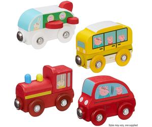 Set of 4 Chunky Peppa Pig Wooden Mini Vehicles With Magnet Connections NEW