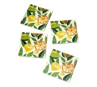 Set Of 4 Citrus Fruits Coasters 10x10cm Square Orange Lemon Zest Hot Drinks Mats (Light)