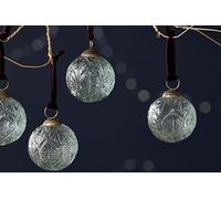 Set of 4 Clear Glass Baubles, Clear Baubles, Recycled Glass Baubles, Geometric Leaf Pattern Baubles, Glass Christmas Baubles, Vintage Baubles, Patta Baubles by Nkuku Fairtrade Christmas Decorations