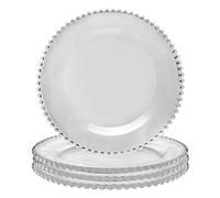 Set of 4 Clear Glass Dinner Plates Vintage Style Beaded Glass Alfresco Dining Tableware - D26.5cm (N315)