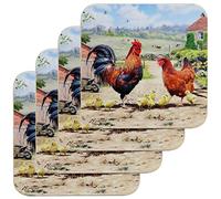 Set of 4 Cockerel & Hen Design Cork Kitchen Dinner Table