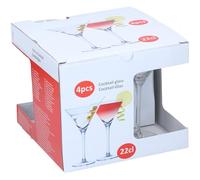 Set of 4 Cocktail Glasses 220ml | Thin Smooth Rim Design| Clear Cocktail Glasses