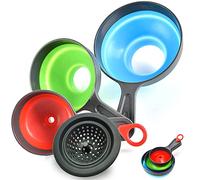 Set of 4 Collapsible Silicone Funnels for Filling Bottles or Containers - Wide Mouth, Ideal for Kitchen, Garage and Garden