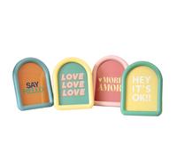 Set Of 4 Colourful Arch Photo Frames Funky Message Quote Modern Picture Decor