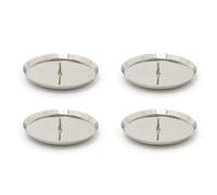 Set of 4 Contemporary Silver Metal Pillar Candle Holder | Church Pillar Candle Plate With Spike | Round Silver Candle Stand Modern Candle Holders - 10cm