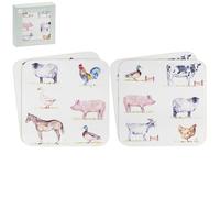 Set of 4 Cork Backed Boxed Melamine Square Farmyard Coasters