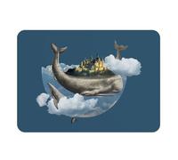 Set of 4 Cork Backed Placemats Blue - Chateau Whale Sky Collage Art Surrealism - Large Format 39.5 x 28.5 cm