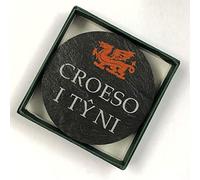 Set of 4 'Croeso i Tŷ Ni' (Welcome to our Home) Welsh Slate Coasters - Boxed