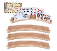 Set of 4 - Cruved Playing Card Holder for Kids Adult Seniors 2 Slot Solid Wood Cards Holders for Playing Cards 14 x 1.6 x 1.8 Inch Non Slip Card Deck for Bridge Canasta Strategy Card Games