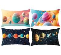 Set of 4 Cushion Covers 14 x 28 in, Decorative Pillow Covers for Bed, Throw Pillow Cases for Bedroom, Cosmic Planet Cushions, Velvet Cushions for Sofa, Pillowcase for Outdoor Home Décor 35x70cm D-937