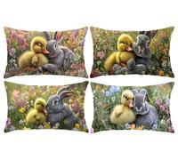 Set of 4 Cushion Covers 14 x 28 in, Decorative Pillow Covers for Bed, Throw Pillow Cases for Bedroom, Ducks And Rabbits Cushions, Velvet Cushions for Sofa, Pillowcase for Home Décor 35x70cm D-893