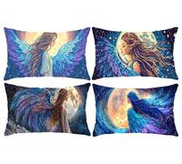 Set of 4 Cushion Covers 14 x 28 in, Decorative Pillow Covers for Bed, Throw Pillow Cases for Bedroom, Moon Angel Cushions, Linen Cushions for Sofa, Pillowcase for Outdoor Home Décor 35x70cm D-970