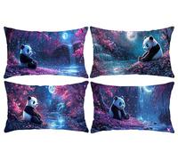 Set of 4 Cushion Covers 14 x 28 in, Decorative Pillow Covers for Bed, Throw Pillow Cases for Bedroom, Moon Panda Cushions, Linen Cushions for Sofa, Pillowcase for Outdoor Home Décor 35x70cm D-974