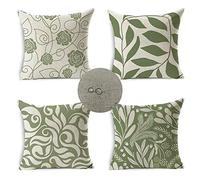 Set of 4 Cushion Covers 14x14in, Waterproof Outdoor Cushions, Sage Green Throw Pillow 35x35cm Leaf Decorative Pillow Covers, Waterproof Linen Sofa Pillowcases for Bedroom Office Car Home Decor JW-9267