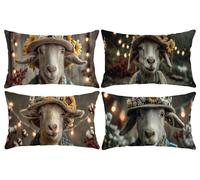 Set of 4 Cushion Covers 20 x 40 in, Decorative Pillow Covers for Bed, Throw Pillow Cases for Bedroom, Goat Cushions, Velvet Cushions for Sofa, Pillowcase for Outdoor Home Décor 50x100cm D-709