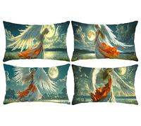 Set of 4 Cushion Covers 20 x 40 in, Decorative Pillow Covers for Bed, Throw Pillow Cases for Bedroom, Moon Angel Cushions, Velvet Cushions for Sofa, Pillowcase for Outdoor Home Décor 50x100cm D-971
