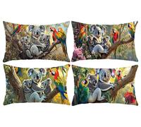 Set of 4 Cushion Covers 20 x 40 in, Decorative Pillow Covers for Bed, Throw Pillow Cases for Bedroom, Parrot Koala Cushions, Linen Cushions for Sofa, Pillowcase for Outdoor Home Décor 50x100cm D-926